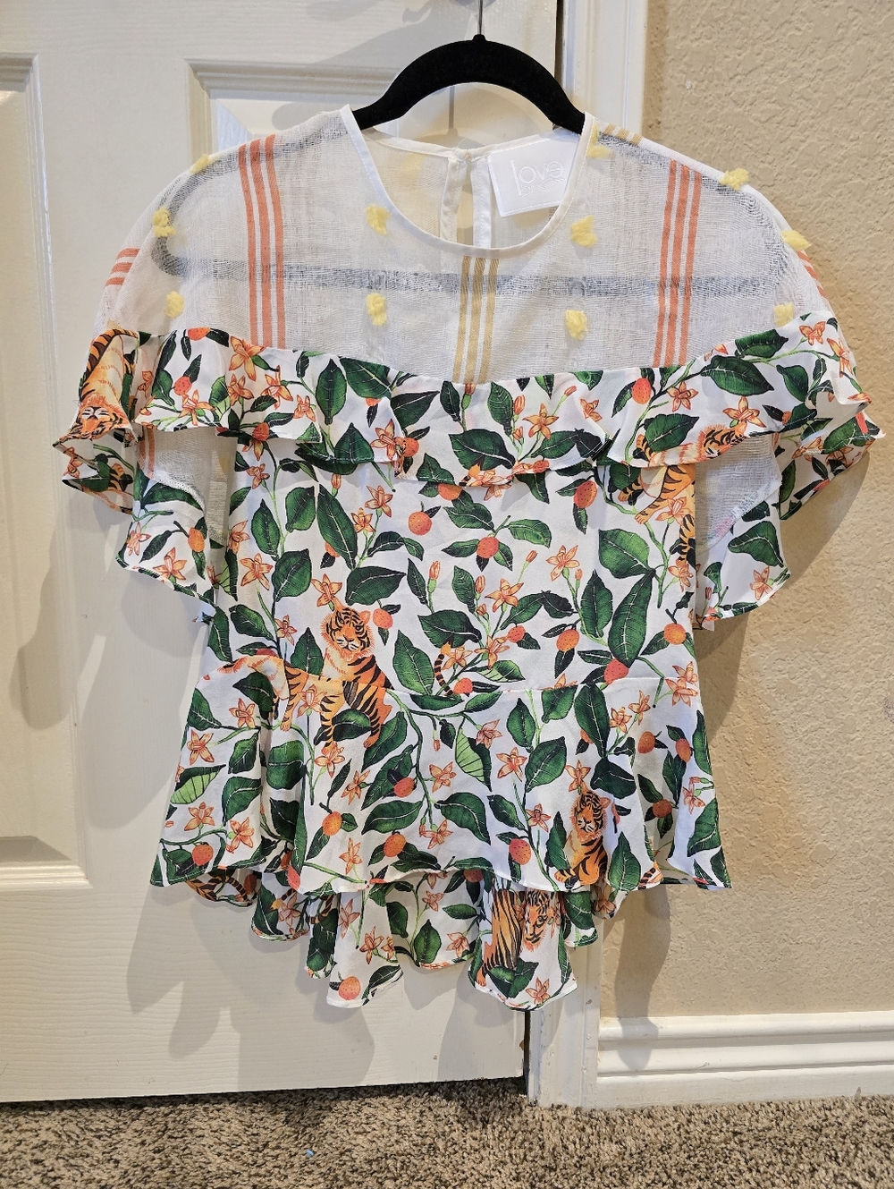 Love Binetti Women's Tropical Tiger Print Blouse Size Small